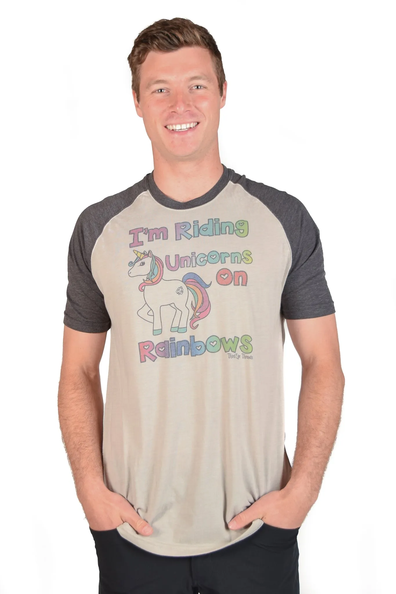 Unicorns On Rainbows Short Sleeve Raglan Tee