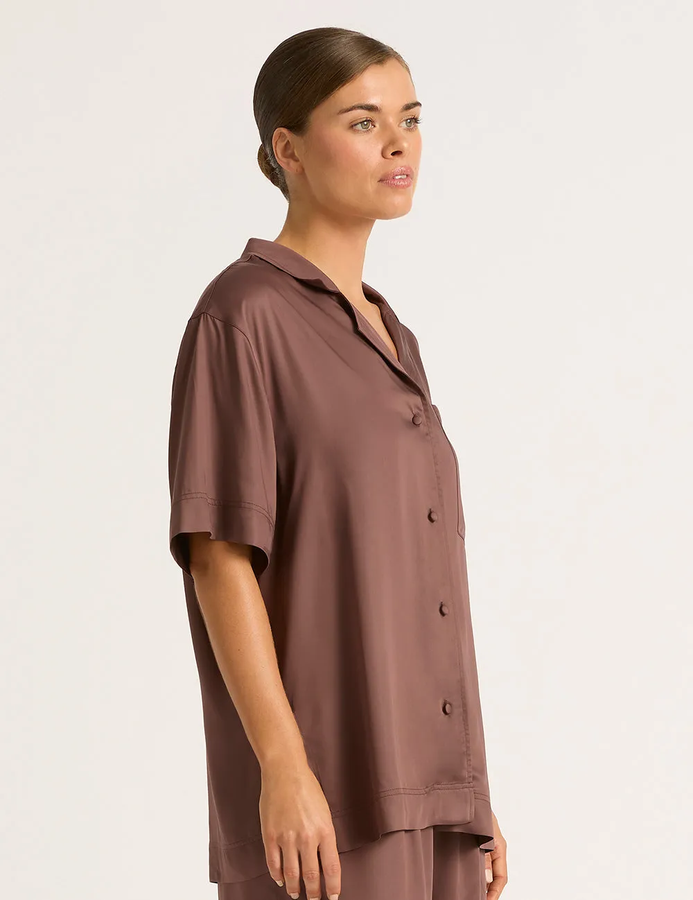 Vegan Silk Short Sleeve Sleep Shirt - Garnet