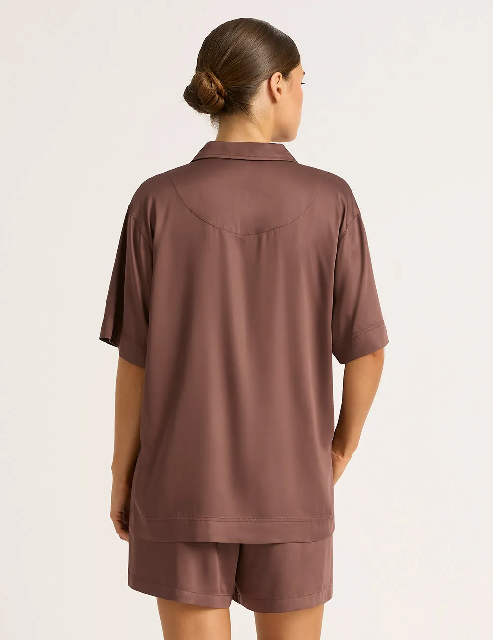 Vegan Silk Short Sleeve Sleep Shirt - Garnet