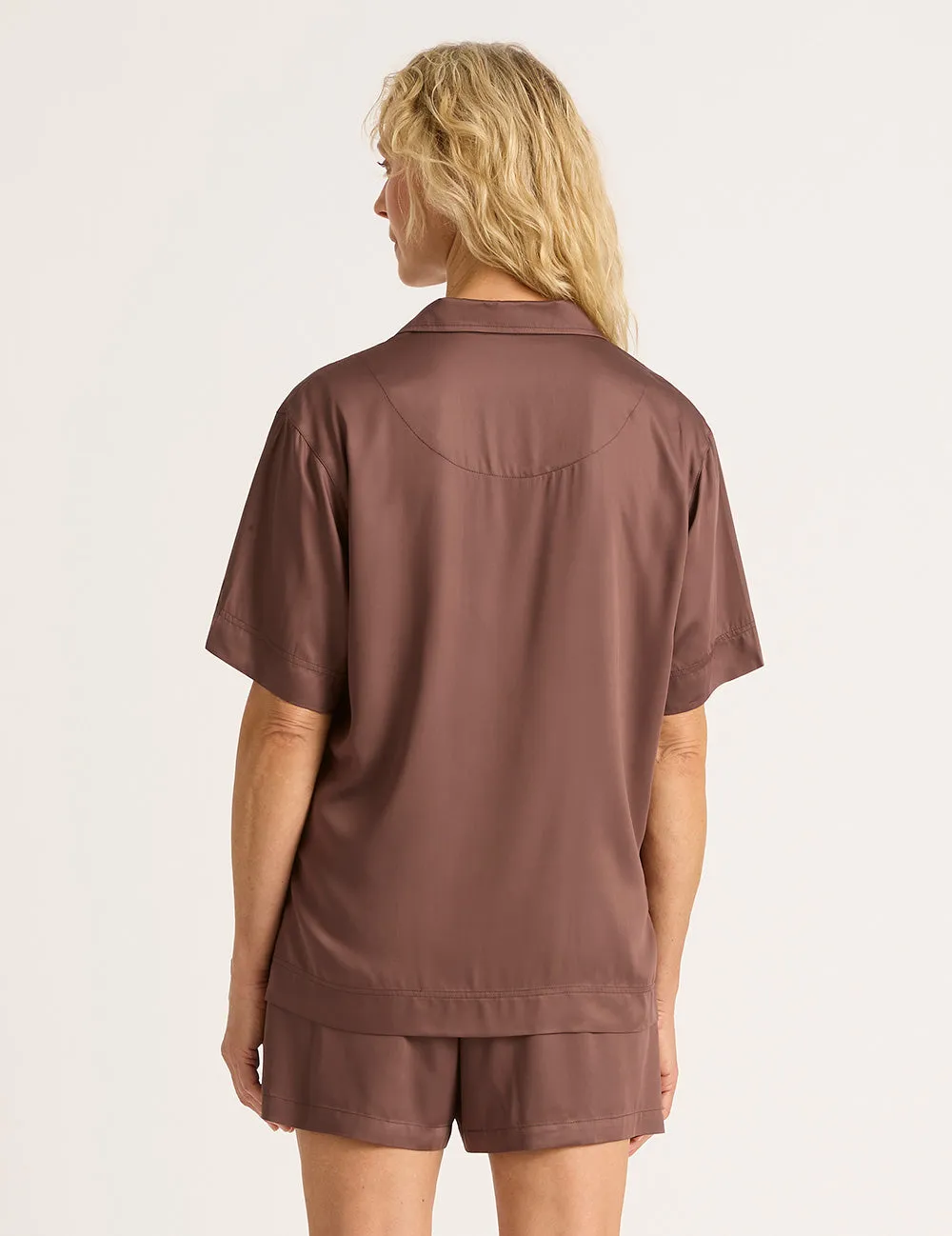 Vegan Silk Short Sleeve Sleep Shirt - Garnet