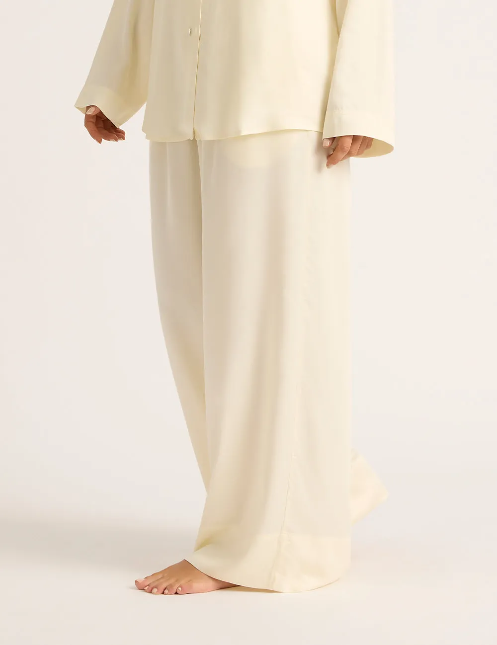 Vegan Silk Wide Leg Sleep Pant - Pearl