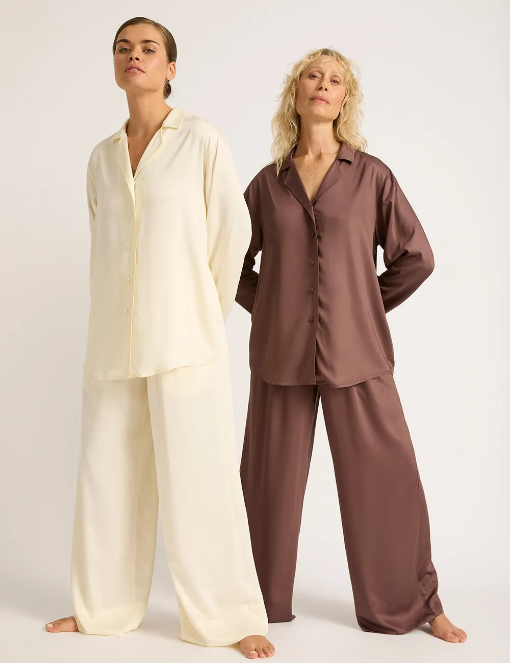 Vegan Silk Wide Leg Sleep Pant - Pearl