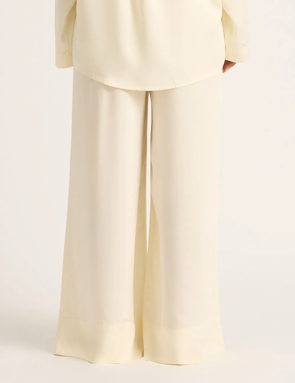 Vegan Silk Wide Leg Sleep Pant - Pearl