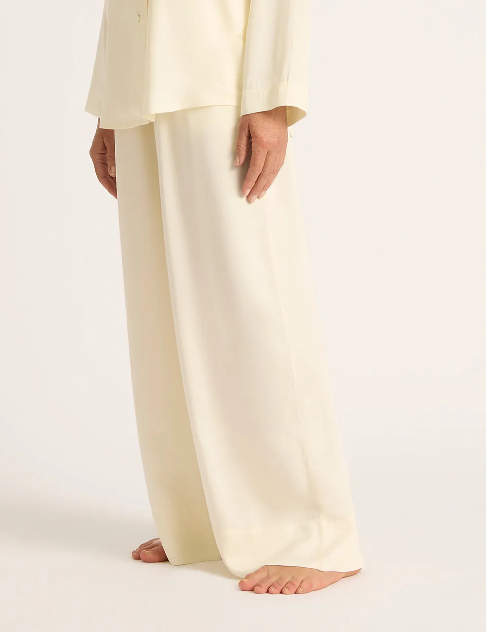 Vegan Silk Wide Leg Sleep Pant - Pearl