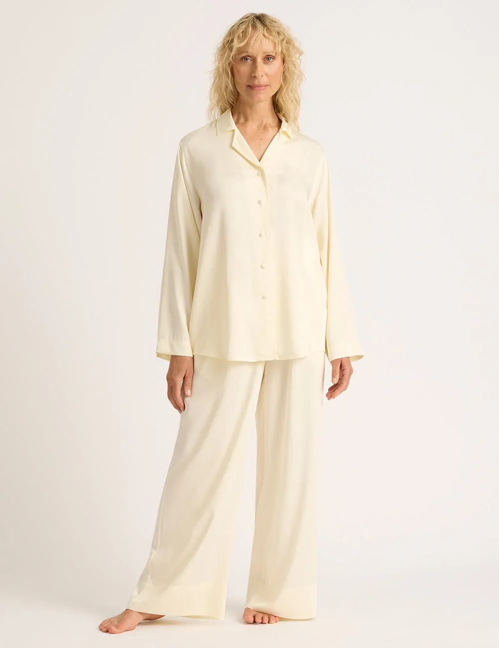 Vegan Silk Wide Leg Sleep Pant - Pearl