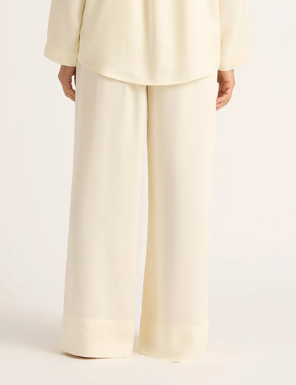 Vegan Silk Wide Leg Sleep Pant - Pearl