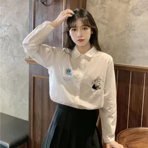 Women's Cute Cartoon Embroidered Long Sleeved Shirts